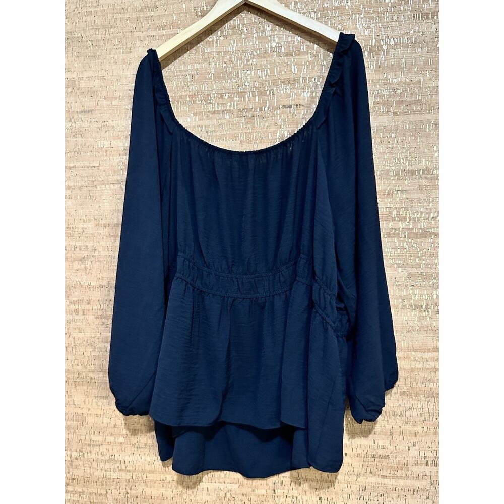 Nine West Top Womens Black Squareneck Peplum Blouse Stretch Elastic Cuff Plus 5X - Picture 5 of 5
